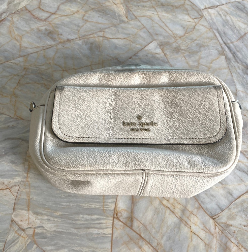 Kate Spade New York Cream Pebbled Leather Crossbody Bag Gold Hardware